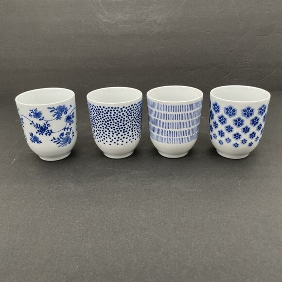 IKEA Set of 4 Blue White Teacups 7 oz No Handles Saki Cups Wine Asian #21986 - Picture 3 of 9